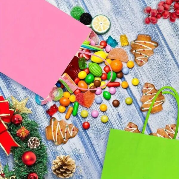 Kraft Saplı Mini Kağıt Çanta Seti-12li, Parti, Doğum Günü, Hediye Çantası, 11x15x6 Cm, Kırmızı