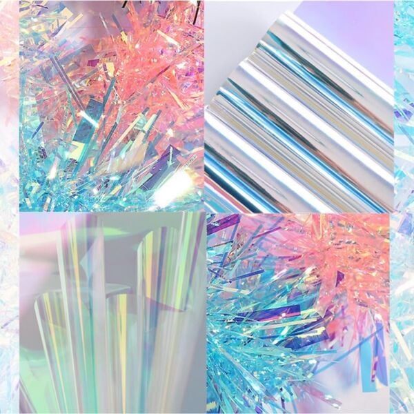 Yanardöner Jelatin Ambalaj Kağıdı, 10 Adet 57x57cm, Gökkuşağı Efektli Çiçek ve Hediye Paketleme Kağıdı