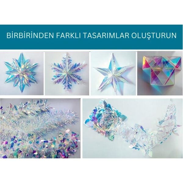 Yanardöner Jelatin Ambalaj Kağıdı, 10 Adet 57x57cm, Gökkuşağı Efektli Çiçek ve Hediye Paketleme Kağıdı