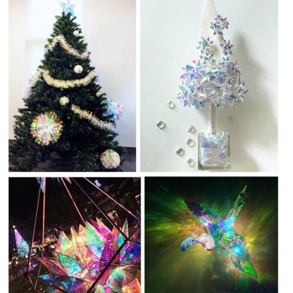 Yanardöner Jelatin Ambalaj Kağıdı, 10 Adet 57x57cm, Gökkuşağı Efektli Çiçek ve Hediye Paketleme Kağıdı