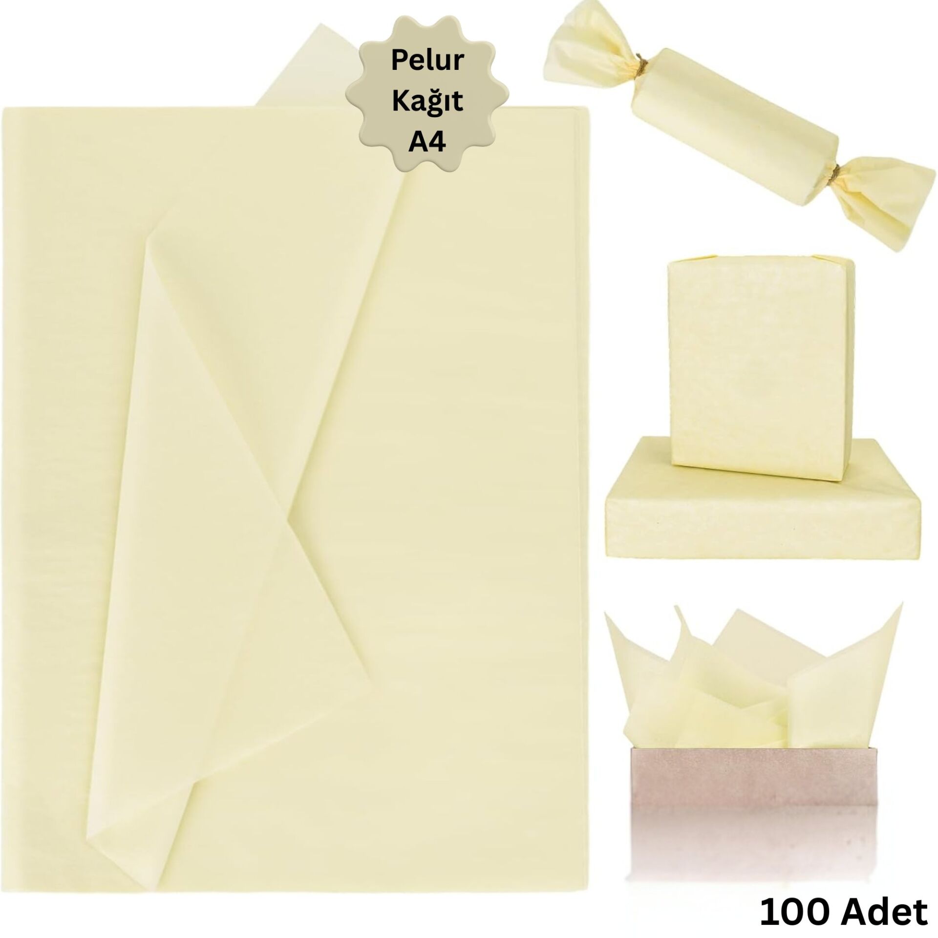 Açık Sarı Pelur Kağıdı-A4, Hediye, Çiçek Ambalaj Paketleme & DIY Transparan Kağıt, 20x30Cm, 100 Adet