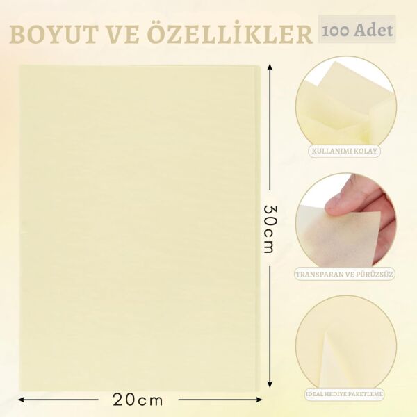 Açık Sarı Pelur Kağıdı-A4, Hediye, Çiçek Ambalaj Paketleme & DIY Transparan Kağıt, 20x30Cm, 100 Adet