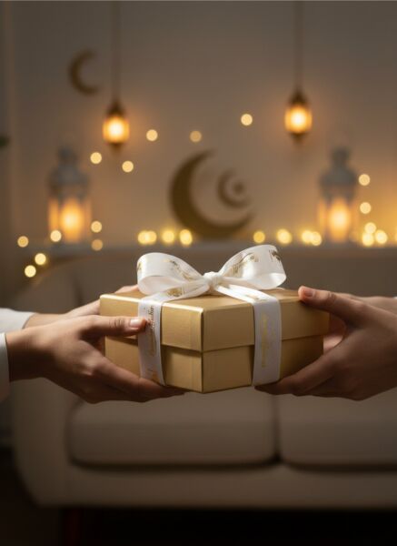 Ramadan Mubarak Yazılı Hediye Paketleme Kurdelesi, Altın Varaklı Saten Kurdele, 2.5cm x 5m, Krem