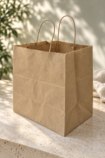 Kraft Kağıt Alışveriş, Hediye Çantası, Poşet Çanta, Büküm Saplı,  20x32x32 cm (25'li Paket)