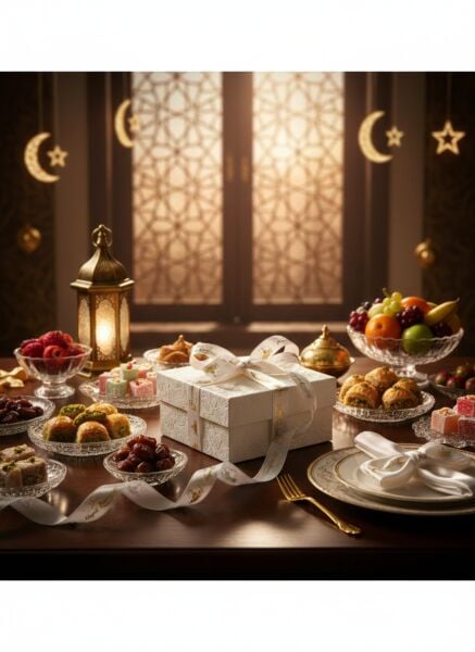 Hayırlı Ramazanlar Yazılı Hediye Paketleme Kurdelesi, Altın Varak Saten Kurdele, 2.5cm x 5m, Krem