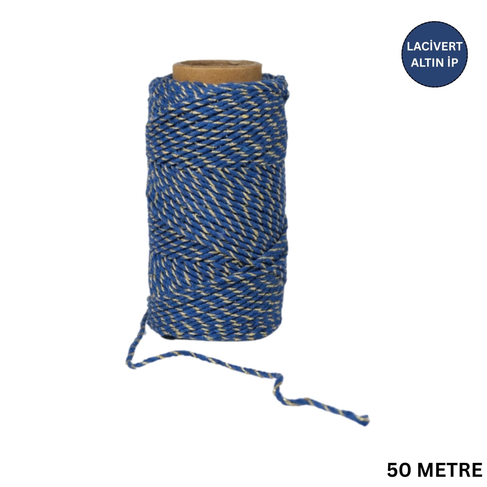 Lacivert Altın Renkli Dekoratif İp, Hediye Paketleme, Ramazan Süsleme ve El İşi Malzemesi, 50m - 2mm