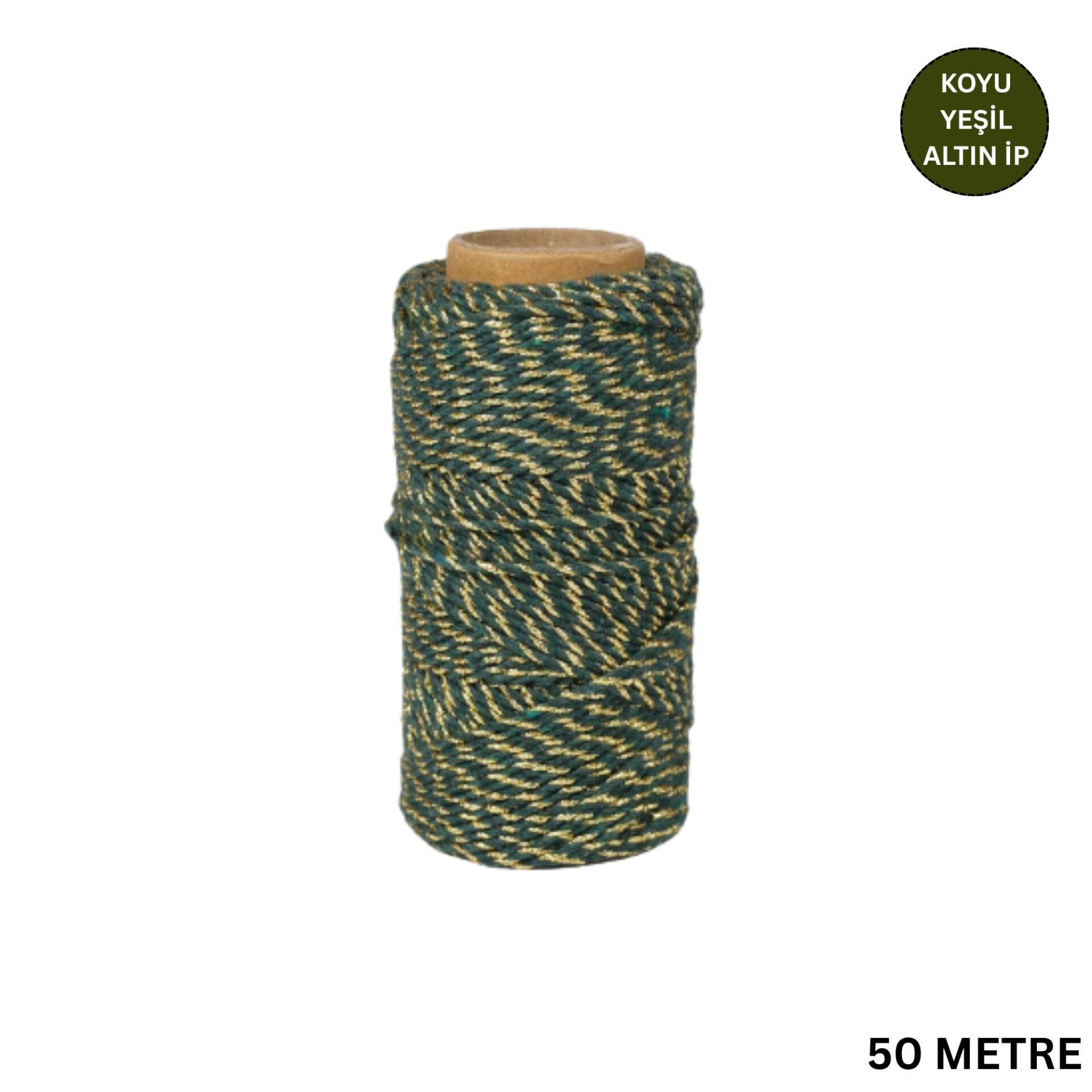 Koyu Yeşil Altın Dekoratif İp, Hediye Paketleme, Ramazan Süsleme İpi ve El İşi Malzemesi, 50m - 2mm