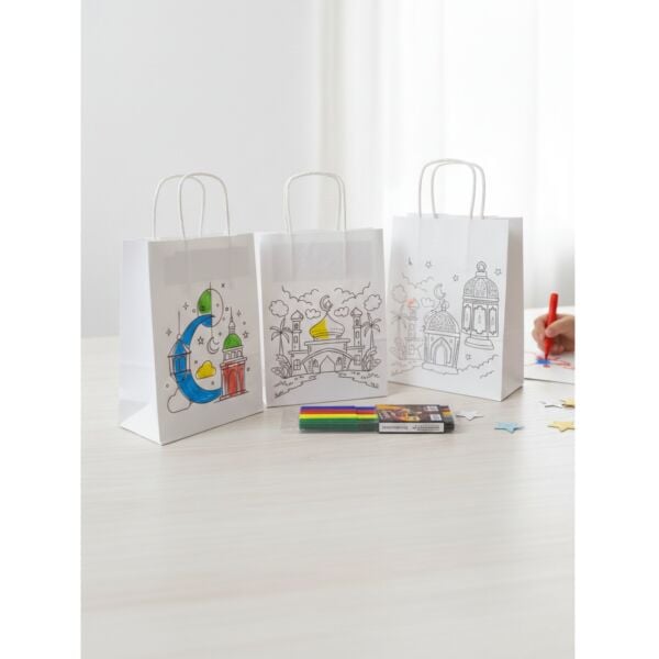 Ramazan Temalı 6lı Boyanabilir Hediye Çanta ve 6 Renk Keçeli Kalem Seti, 8x18x23Cm, 3 Desen-12 Parça