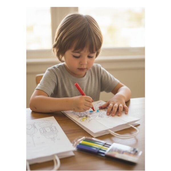 Ramazan Temalı 6lı Boyanabilir Hediye Çanta ve 6 Renk Keçeli Kalem Seti, 8x18x23Cm, 3 Desen-12 Parça