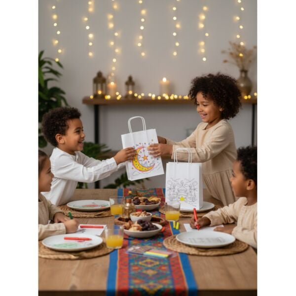 Ramazan Temalı 6lı Boyanabilir Hediye Çanta ve 6 Renk Keçeli Kalem Seti, 8x18x23Cm, 3 Desen-12 Parça