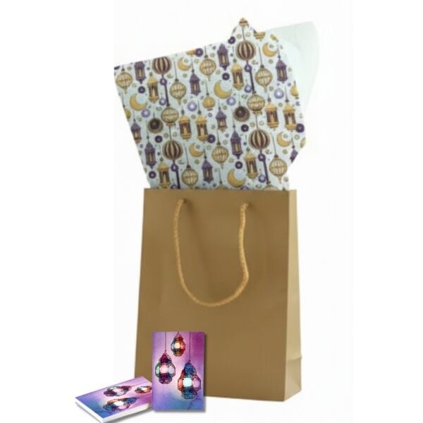 Ramazan Temalı Pelur Kağıdı, İftar Hediye Paketleme Kağıdı, Beyaz Zemin, 18 g/m - 30x45 Cm, 12 Adet