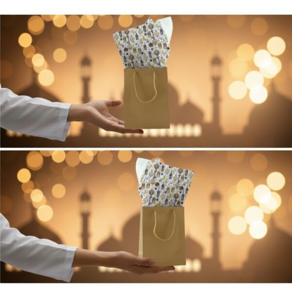 Ramazan Temalı Pelur Kağıdı, İftar Hediye Paketleme Kağıdı, Beyaz Zemin, 18 g/m - 30x45 Cm, 12 Adet