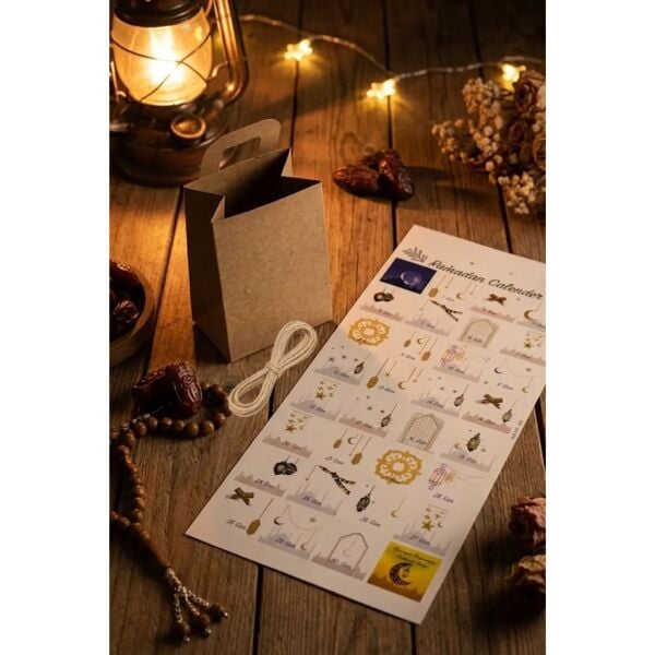 Ramazan Takvim Seti - 30 Günlük Advent Calendar Sticker - 30 Adet Kraft El Geçme Çanta - 10m Jüt İp