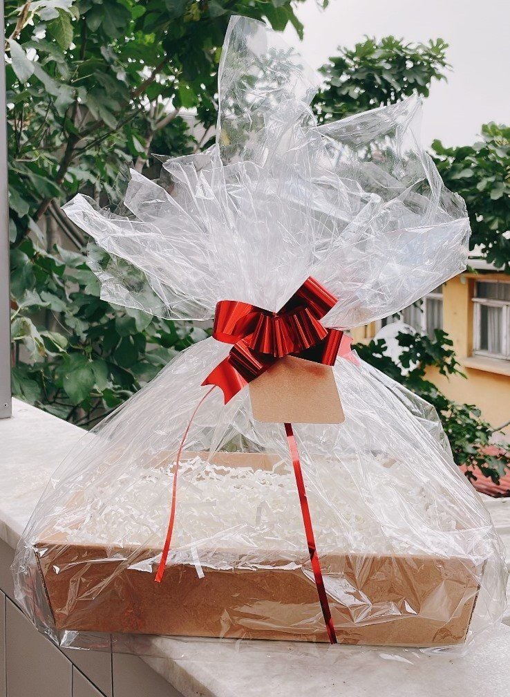 Roco Paper Jelatinli Kağıt Hediye Paketleme Sepeti Kraft 2 Set - 9 Parça (Zigzag, Etiket, Fiyonk)