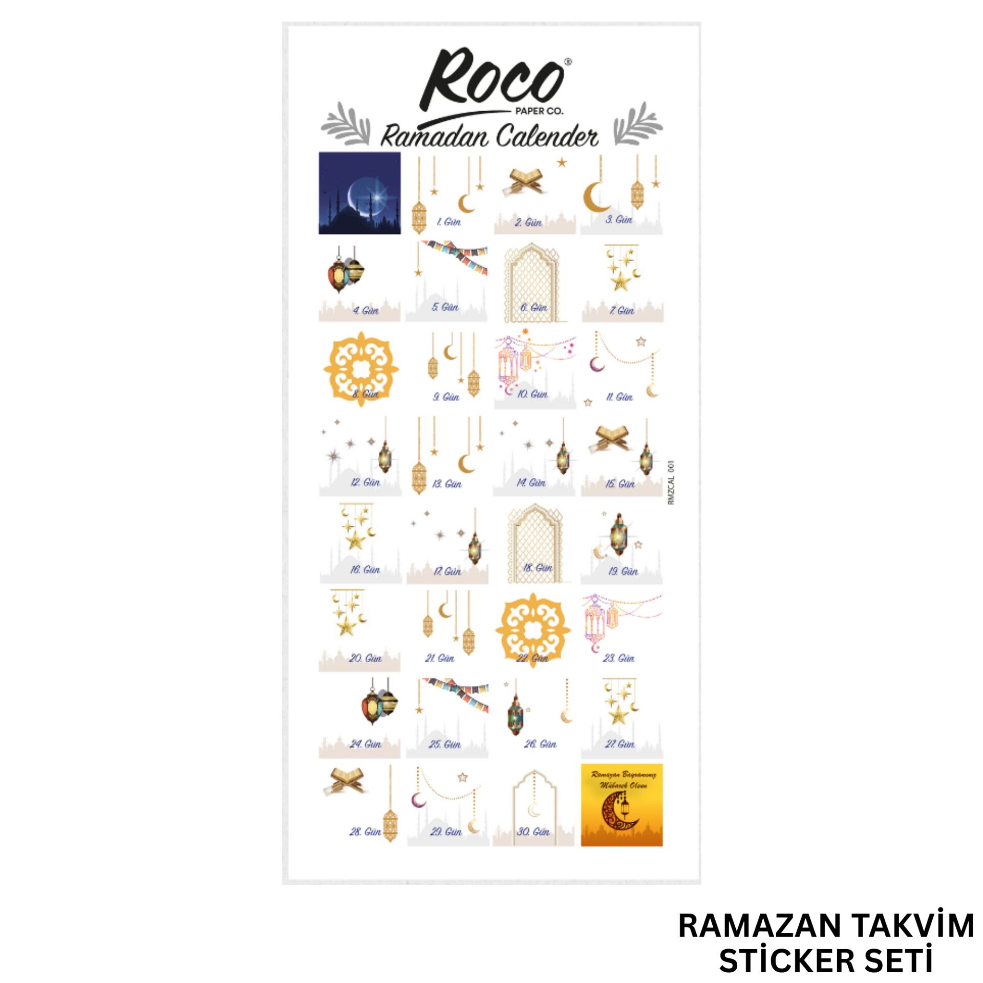 Ramazan Temalı Advent Takvim Sticker Seti - Dekoratif 30 Günlük Calender Etkinlik Çıkartma Seti
