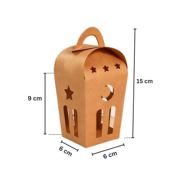 Ramazan Temalı Dekoratif Fener Kutusu, Ay Yıldız Kesim Hediyelik Kutu Seti, 6x9 Cm - 6 Adet, Kraft