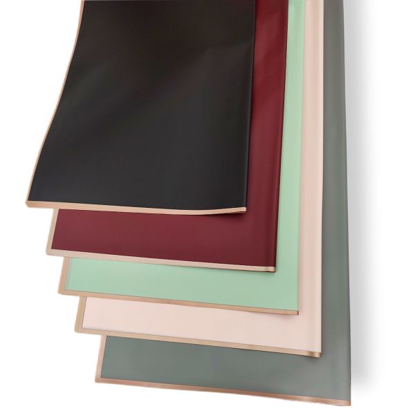 Çiçek Ambalaj Kağıdı - 5 RENK - Altın Kenarlı - Mat OPP 58x58 cm - 20 Adet
