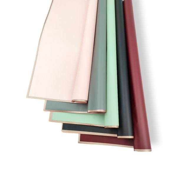 Çiçek Ambalaj Kağıdı - 5 RENK - Altın Kenarlı - Mat OPP 58x58 cm - 20 Adet