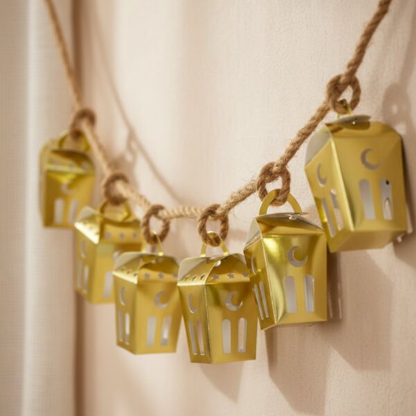 Ramazan Temalı Dekoratif Altın Fener Kutusu, Ay Yıldız Kesim Hediyelik Kutu Seti, 6x9 Cm - 12 Adet