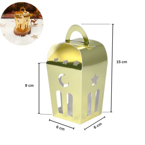 Ramazan Temalı Dekoratif Fener Kutusu, Ay Yıldız Kesim Hediyelik Kutu Seti, Altın, 6x9 Cm - 6 Adet