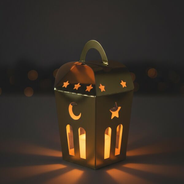 Ramazan Temalı Dekoratif Fener Kutusu, Ay Yıldız Kesim Hediyelik Kutu Seti, Altın, 6x9 Cm - 6 Adet
