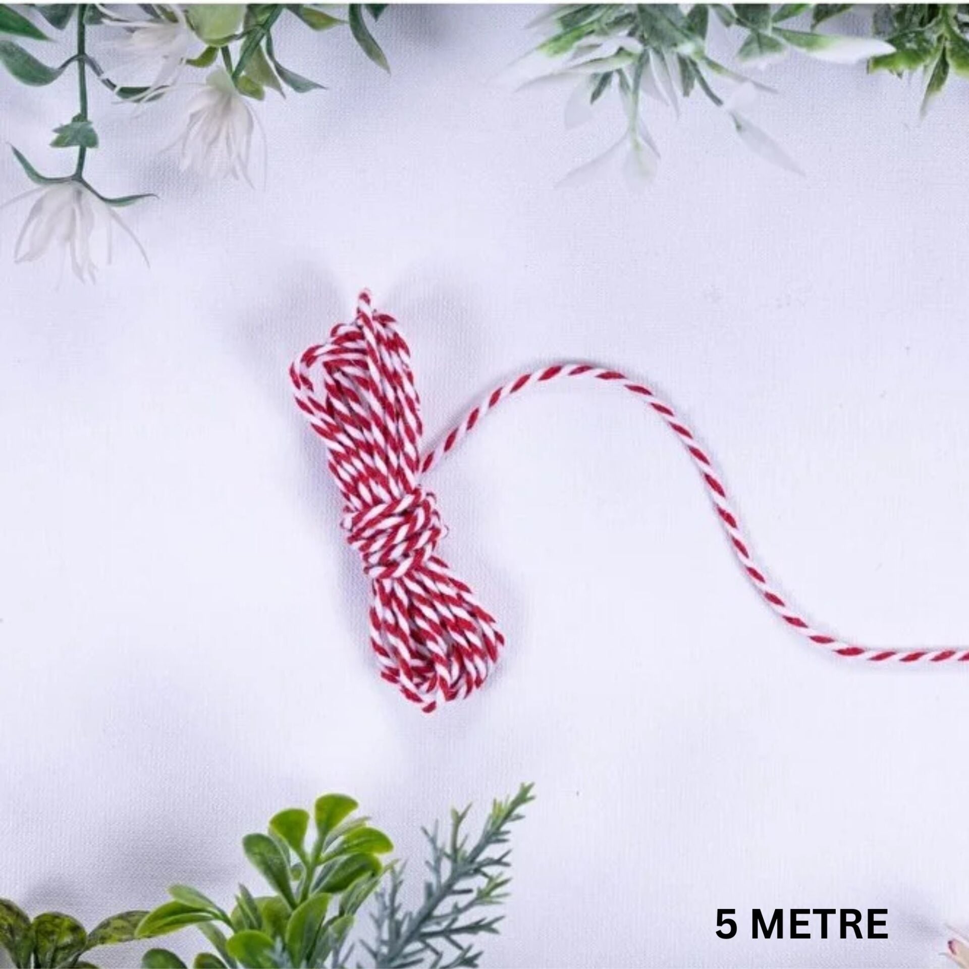 Hediye Paketleme İpi, Kırmızı Beyaz Ambalaj, Süsleme, Marteniçka İpi, 5 metre (TWINE BAKER)