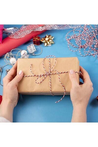 Hediye Paketleme İpi, Kırmızı Beyaz Ambalaj, Süsleme, Marteniçka İpi, 5 metre (TWINE BAKER)