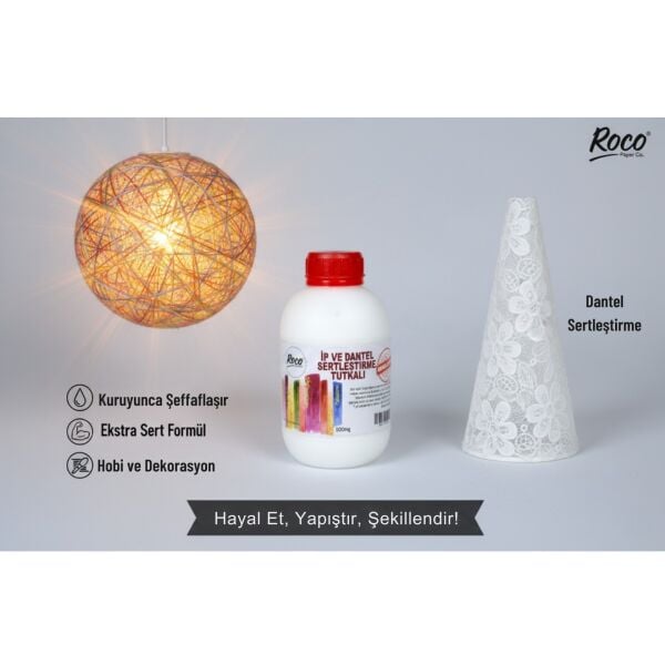 İp ve Kağıt İp Tutkalı, Dantel Sertleştirme, Kolalama Tutkalı, Şeffaf, Güçlü ve Kalıcı Hobi Yapıştırıcısı, 500 Ml