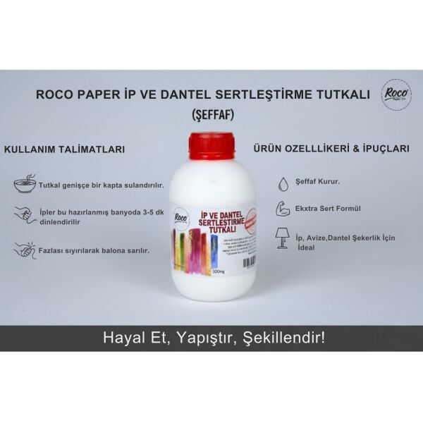 İp ve Kağıt İp Tutkalı, Dantel Sertleştirme, Kolalama Tutkalı, Şeffaf, Güçlü ve Kalıcı Hobi Yapıştırıcısı, 500 Ml