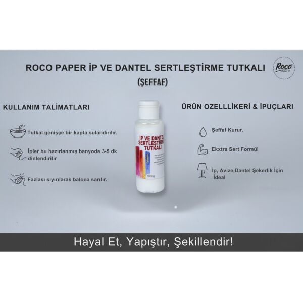 İp ve Kağıt İp Tutkalı, Dantel Sertleştirme, Kolalama Tutkalı, Şeffaf Hobi Yapıştırıcısı, 100 Ml