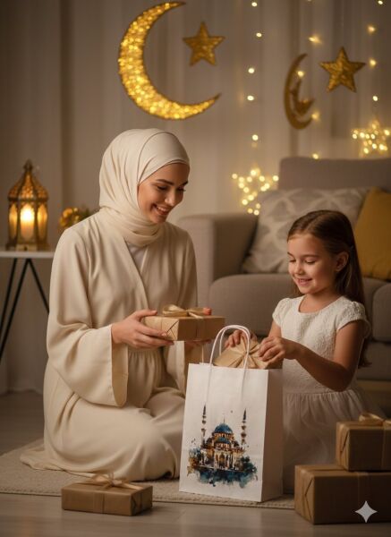 Ramazan Hediyelik Paketleme Çantası, 3lü Paket, Cami Tasarımlı Beyaz Kağıt Çanta Seti, 8x18x23 Cm