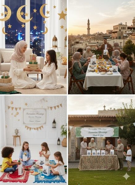 Ramazan Hediyelik Paketleme Çantası, 3lü Paket, Cami Tasarımlı Beyaz Kağıt Çanta Seti, 8x18x23 Cm