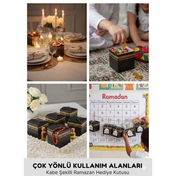 Ramazan ve Bayram İçin Kabe Şekilli Hediyelik Kutu - Mevlid ve İftar İkram Kutusu, 9x9x9 Cm, 12 Adet