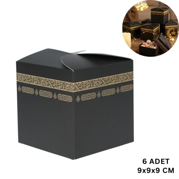 Ramazan ve Bayram İçin Kabe Şekilli Hediyelik Kutu - Mevlid ve İftar İkram Kutusu, 9x9x9 Cm, 6 Adet