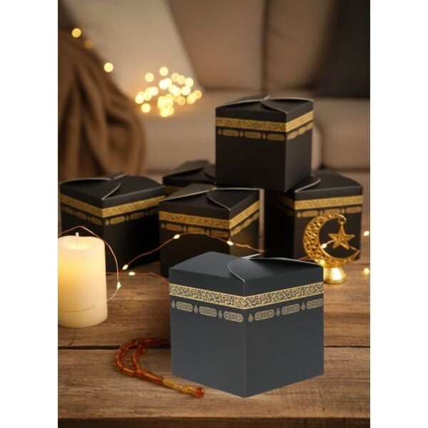 Ramazan ve Bayram İçin Kabe Şekilli Hediyelik Kutu - Mevlid ve İftar İkram Kutusu, 9x9x9 Cm, 6 Adet