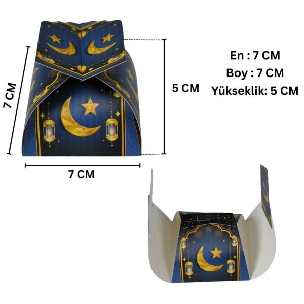 Ramazan Tasarımlı Mini Lokum Kutusu - 7x7x5 cm, Hediye Hurma, Şeker Kutusu, 6 Adet