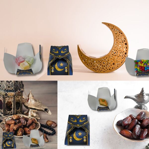 Ramazan Tasarımlı Mini Lokum Kutusu - 7x7x5 cm, Hediye Hurma, Şeker Kutusu, 6 Adet