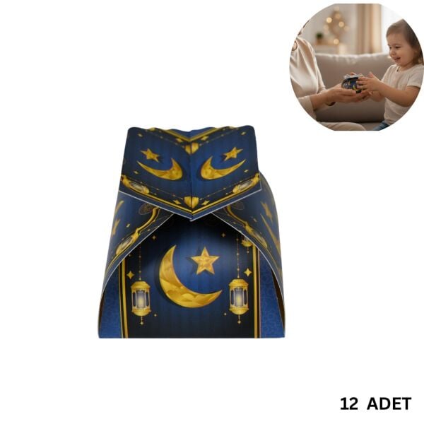 Ramazan Tasarımlı Mini Lokum Kutusu - 7x7x5 cm, Hediye Hurma, Şeker Kutusu, 12 Adet