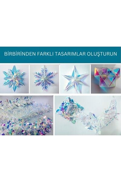 Yanardöner Jelatin Ambalaj Kağıdı, 57x57cm,Gökkuşağı Efektli Çiçek ve Hediye Paketleme Kağıdı,5Adet