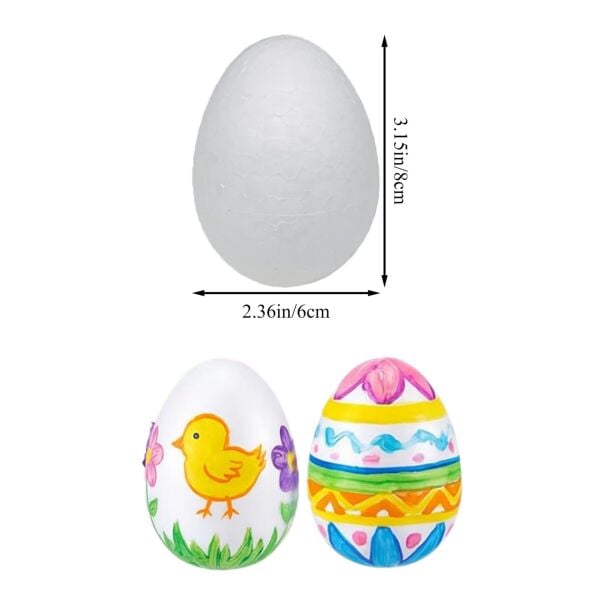 2'li Paskalya Strafor Yumurta Seti, Hobi, Boyama ve Süsleme Malzemesi, Boyanabilir Köpükler  8x6 Cm
