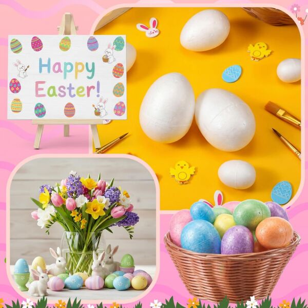 2'li Paskalya Strafor Yumurta Seti, Hobi, Boyama ve Süsleme Malzemesi, Boyanabilir Köpükler  8x6 Cm