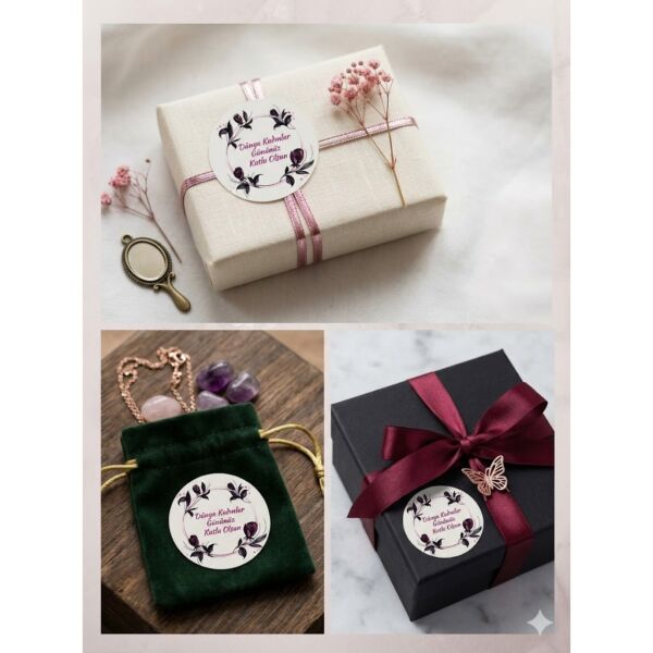 Kadınlar Gününüz Kutlu Olsun Sticker Seti - 88 Adet, Hediye Paketi Etiketi, 3.5 Cm, Yuvarlak