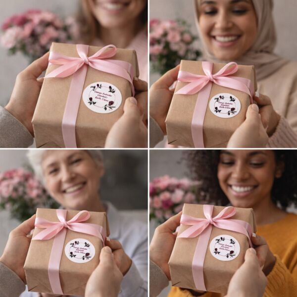 Kadınlar Gününüz Kutlu Olsun Sticker Seti - 88 Adet, Hediye Paketi Etiketi, 3.5 Cm, Yuvarlak