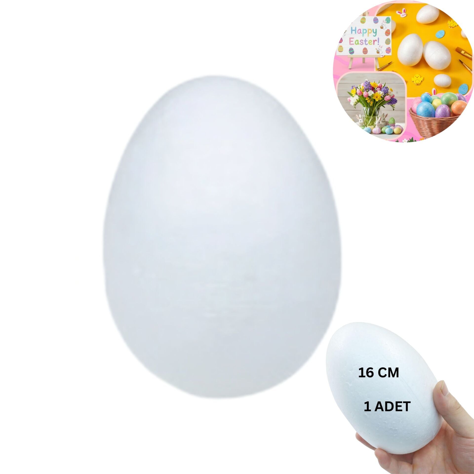 Paskalya Strafor Yumurta, Hobi, Boyama ve Süsleme Malzemesi, Boyanabilir Köpük  16x12 Cm, 1 Adet