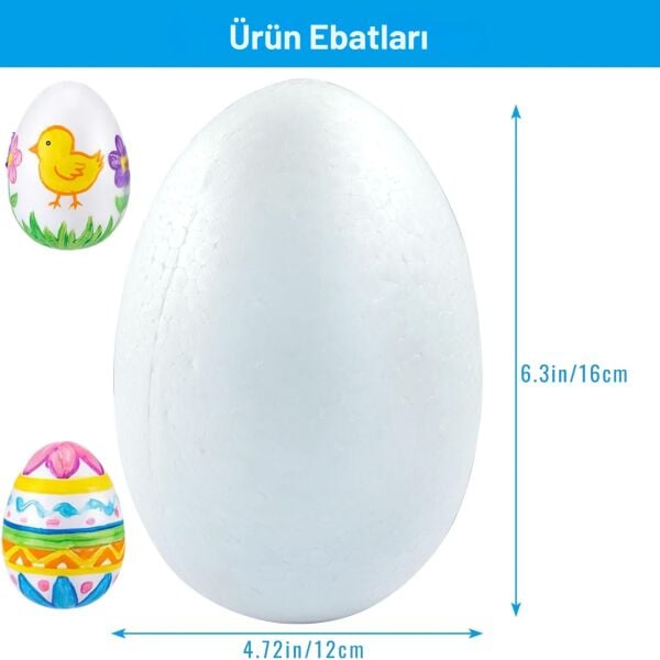 Paskalya Strafor Yumurta, Hobi, Boyama ve Süsleme Malzemesi, Boyanabilir Köpük  16x12 Cm, 1 Adet