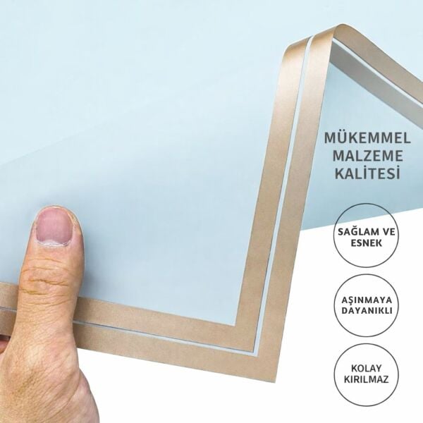 Çiçek Buket Kağıdı, Altın Kenarlı Çiçek Ambalaj Kağıdı, Mat OPP 58x58 cm - 5 Adet, Bulut Mavisi