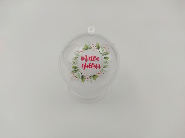 Yeniyıl Yılbaşı Baskılı Şeffaf Mika Küre Top - Asılabilir - 8 cm 2 Adet