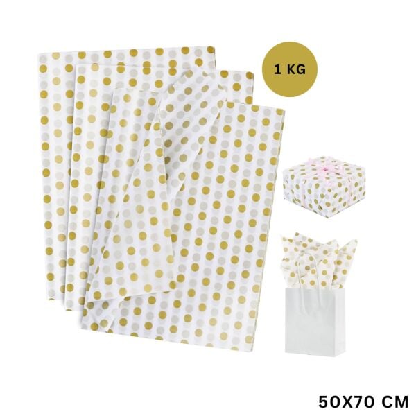 Altın Puantiyeli Pelur Kağıt, Dekoratif Hediye Paketleme ve Ambalaj Kağıdı 50x70 Cm, 1 Kg ~ 135 Adet