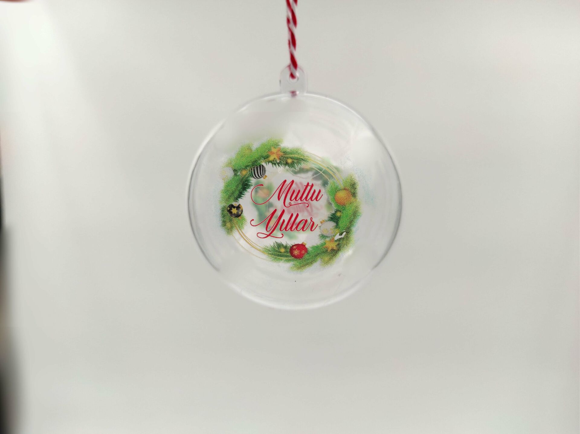 Yeniyıl Yılbaşı Baskılı Şeffaf Mika Küre Top - Asılabilir - 8 cm 2 Adet