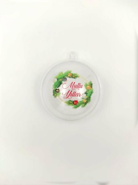 Yeniyıl Yılbaşı Baskılı Şeffaf Mika Küre Top - Asılabilir - 8 cm 2 Adet
